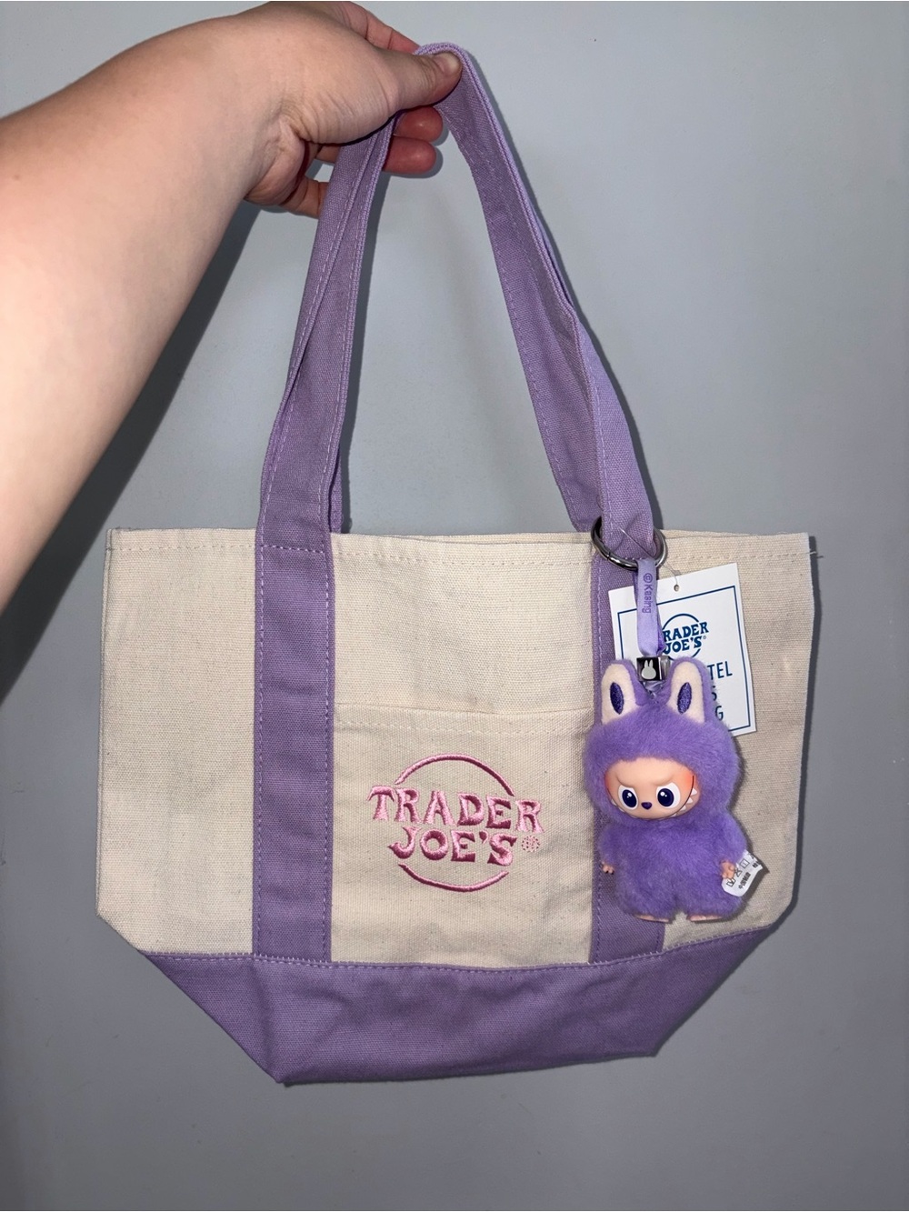 Trader Joe's Lavender Pastel Canvas Mini Tote Bag